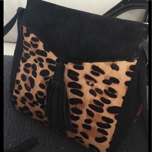 Vintage LEOPARD suede and CRosshair.  SM CROSSBODY